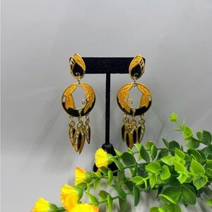 Edgar Berebi Signed Vintage Designer Chic Gold and Black Dangle Earrings